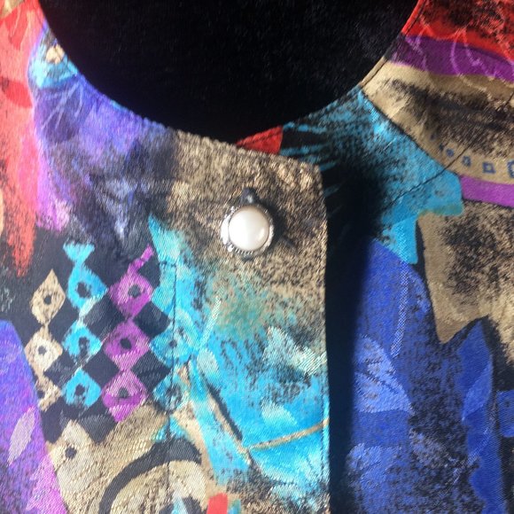 Shiny button up small vintage multicolour blouse - Picture 2 of 6